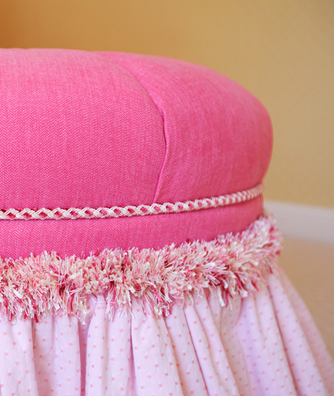 Custom pink poof with cord and fringe